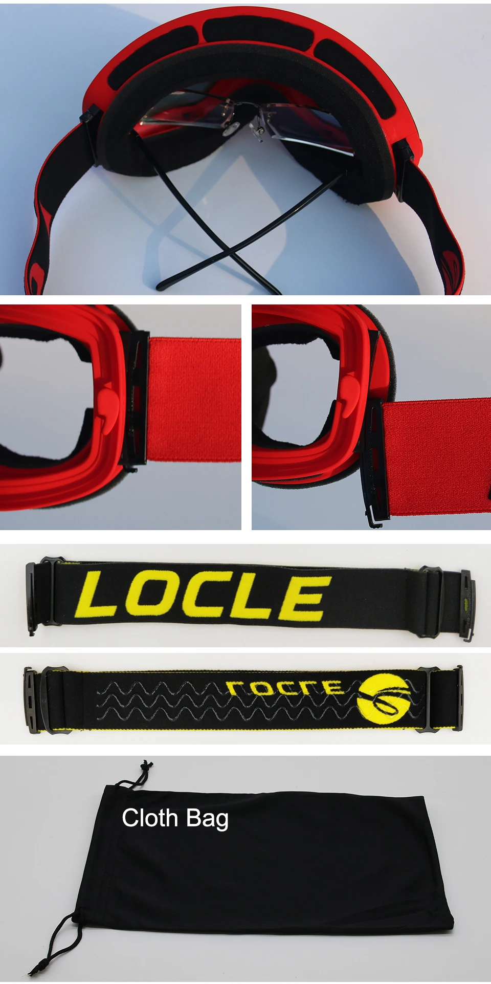 LOCLE Doppelschichtige Skibrille Antibeschlag UV400 Sphärische Skibrille Skifahren Schnee Snowboardbrille Skibrille Aufhellende Linse – Detail 7