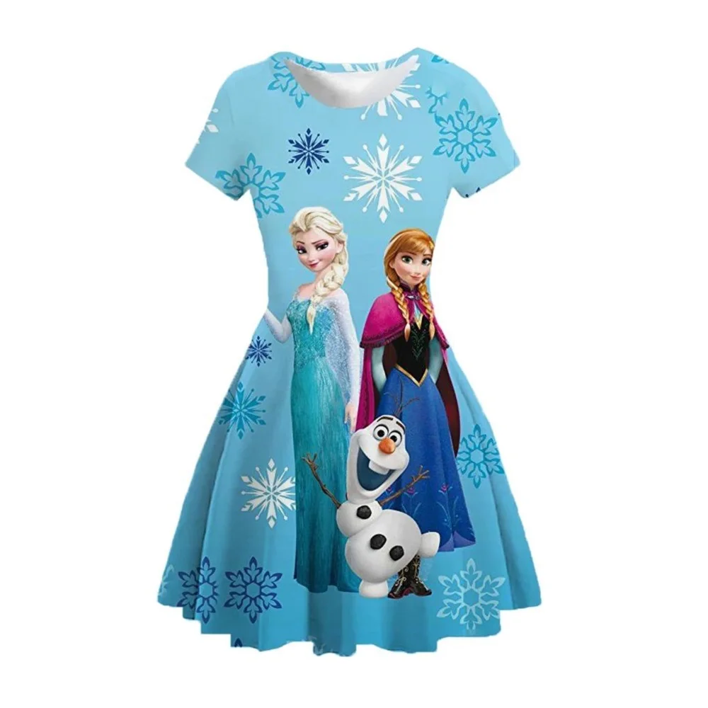 

Cartoon Frozen Disneyland Trip Casual Dress for Little Girl Soft Princess Frock Kid Elsa Print Snow Queen A Line Summer Clothing