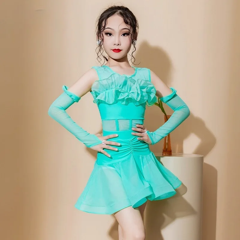 กระโปรงเต้นรำแบบละตินที่กำหนดเองชุดฝึกซ้อมของเด็กผู้หญิงชุดการแสดงชุดสูทชุดเต้นรำบอลรูมชุดสำหรับสตรี