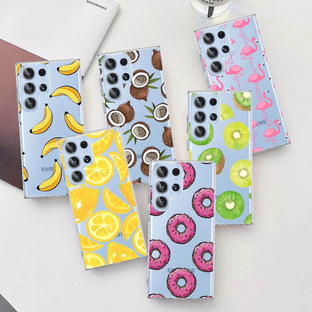 Flamingo Fruits Luxury Case For Samsung S26 S25 Edge S22 S23 S24 S20 Ultra S21 FE S10 Plus TPU Transparent Soft Phone Cover