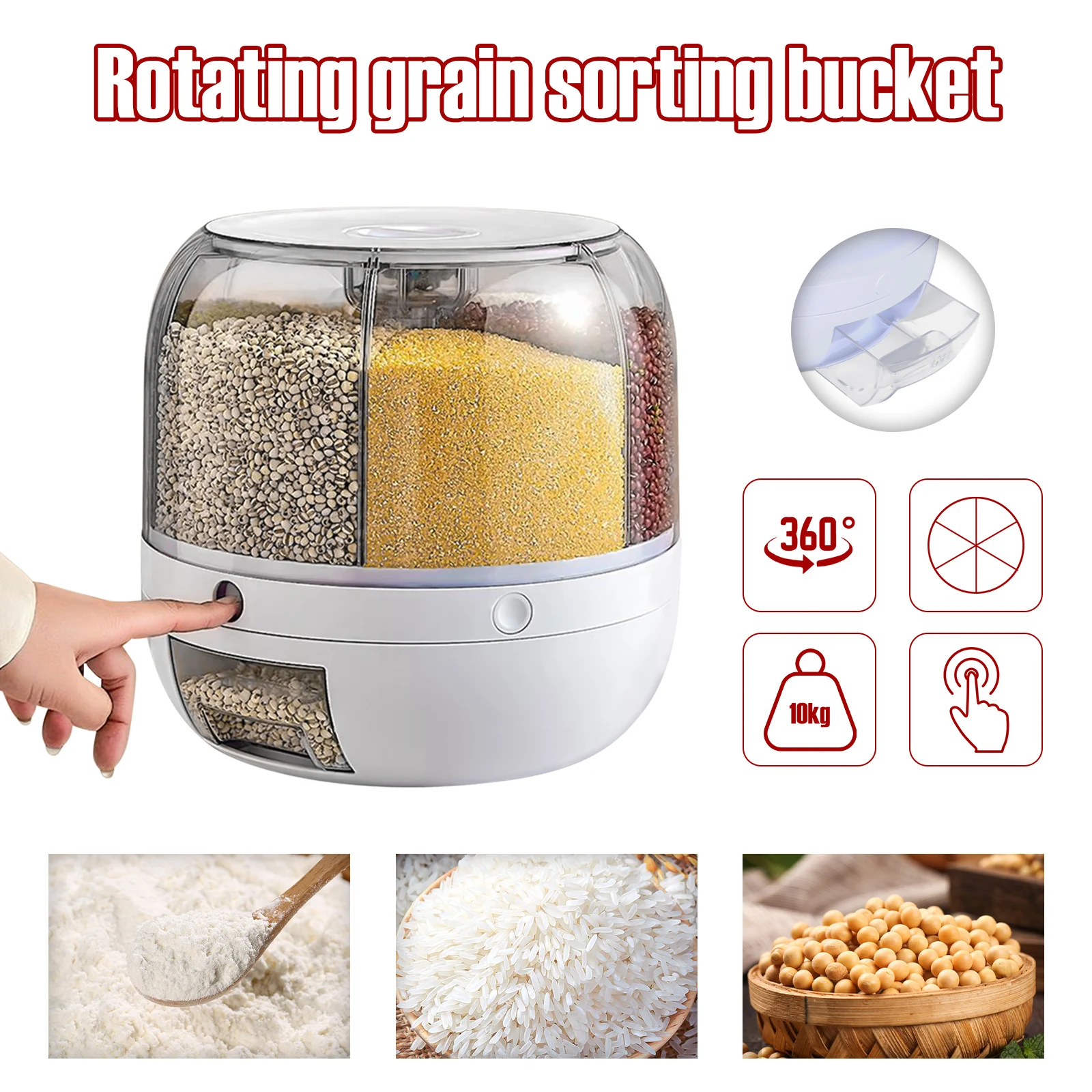 

Cereal Storage Container, Kitchen Rice Dispenser, Rotating Food Barrel, Sealed Rice Tank Grain Box, Dry Grain Storage, 10kg