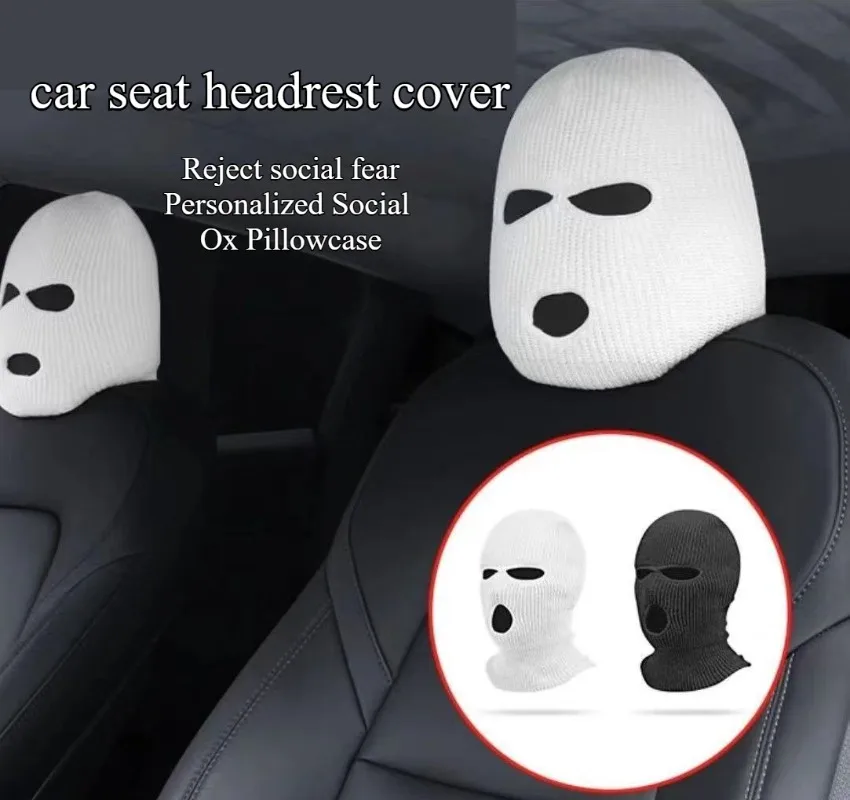 Spoof  Decoration Car Seat Cover Masked Person  KnittedHeadgear Halloween Headrest Cover Car Anti-theft Warning Accessories