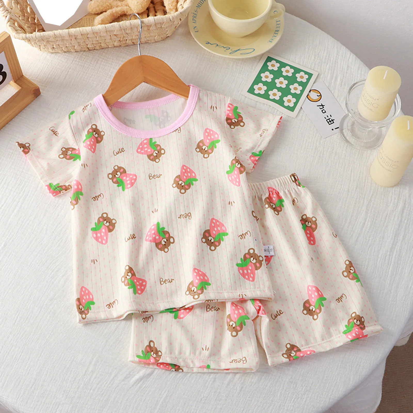 

Summer Girls T-shirt+Shorts Sets 2024 New Children's Baby Cotton Short-sleeved Tops Shorts 2Pieces Baby Sleepwear Summer Pajamas