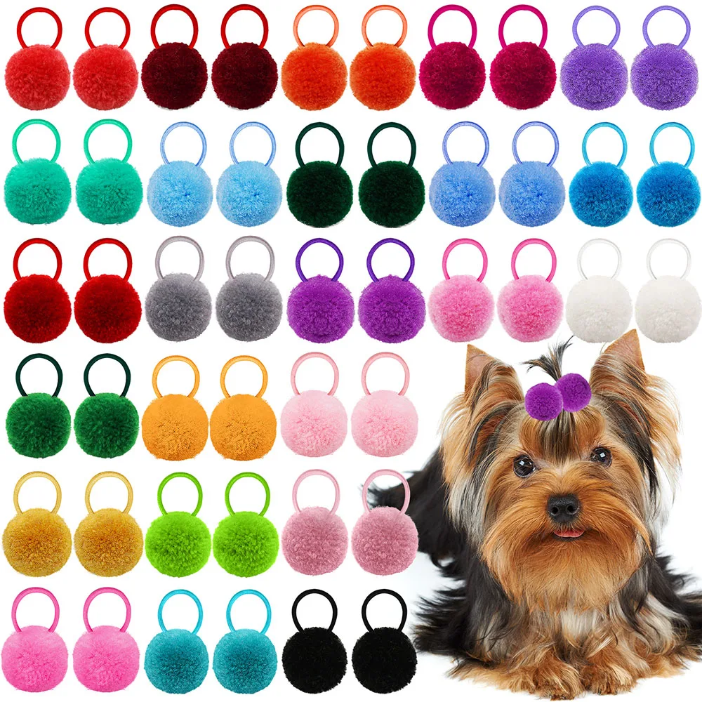 100pcs Bulk Dog Hair Bows Colourful Ball Hair Bows Rubber Bands Pets Dog Cat Hair Accessories Plush Bows For Small Dogs Cats