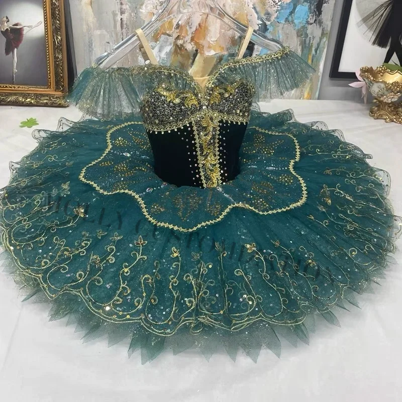 2024 latest customized dark green ballet Esmeralda Paquita variation TUTU international competition performance canopy skirt