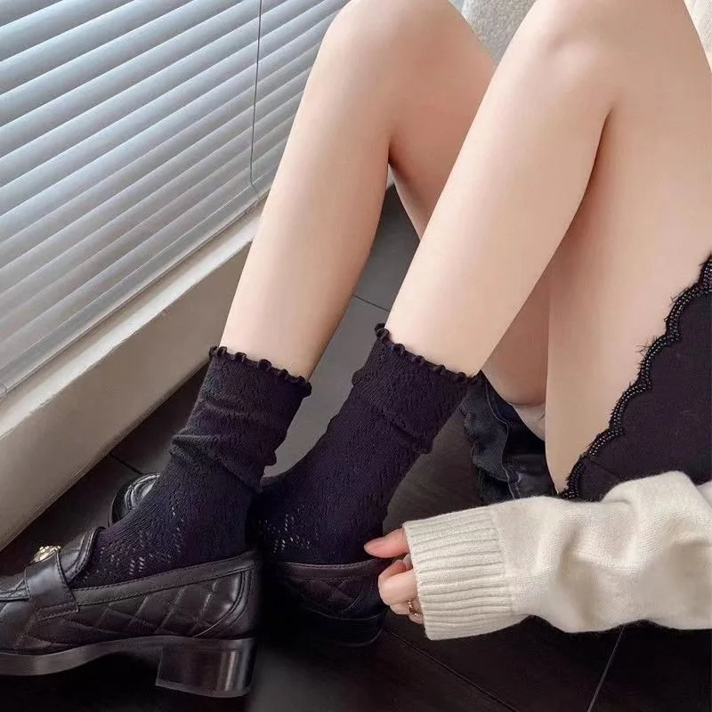 1 Paar Frauen dünn aushöhlen lange lose Socken jk lolita süße Mädchen japanische einfarbige atmungsaktive Baumwolle Frühling Sommer Strumpf