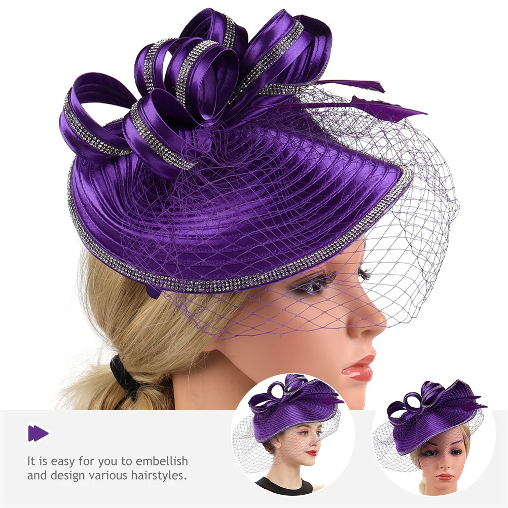

Head Bands Shiny Hat Fascinator Headband Englischer Hut Damen Hairpin for Women Purple Fancy Hats Tea Party Bride