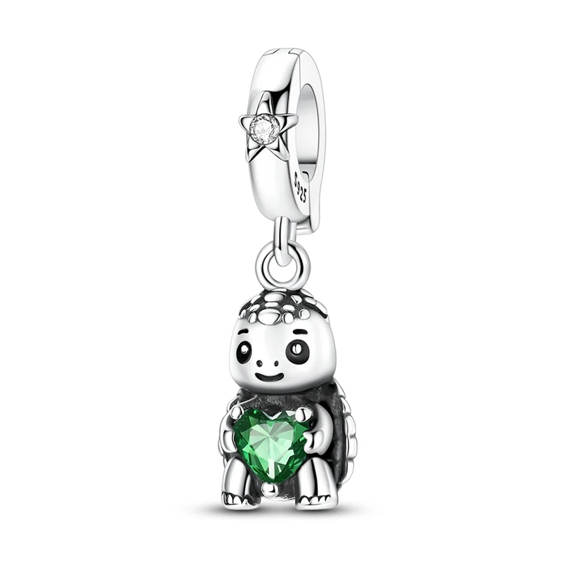 

925 Sterling Silver Charms Bead CZ Zircon Cute Turtle Holding Heart Dangle Fit Original Bracelet DIY Women Jewelry Gift