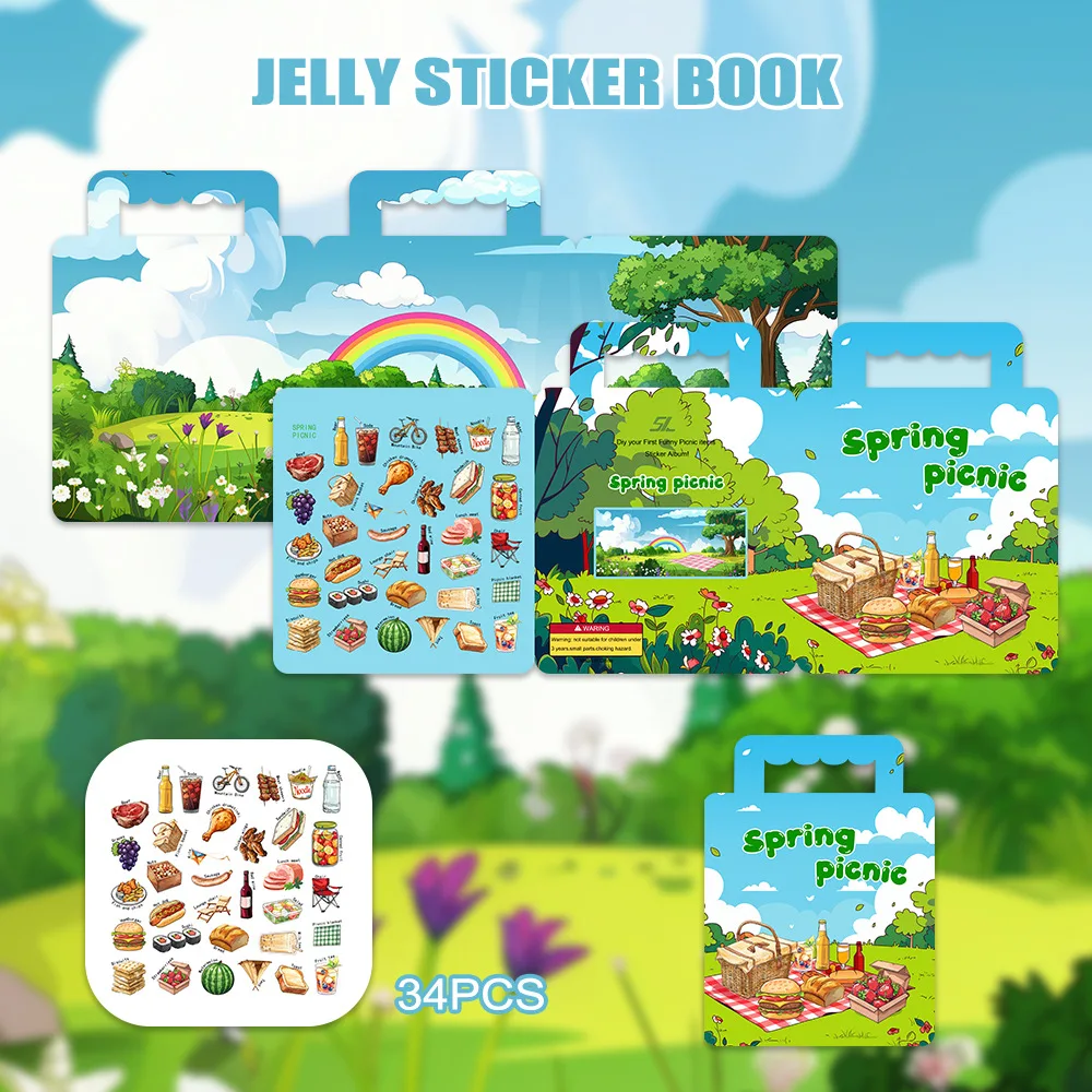 Bview Art Kids Sticker Book: Picnic & Spring Adventure, Reusable Early Learning Educational Toy for Focus & Fine Motor Skills