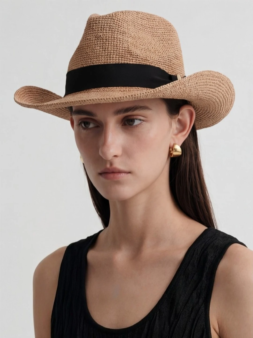 

USPOP SOLARA Women Handwoven Style Straw Cowboy Hat Wide Brim Beach Sun Hat Summer Vacation Western Cowgirl Hat
