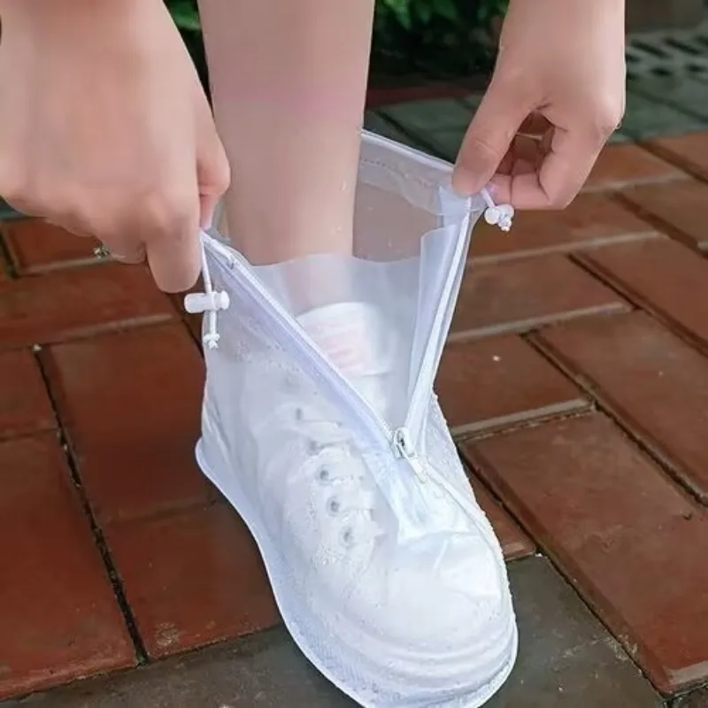 Waterproof Shoe Cover Zipper Thickened Rain Shoe Cover PVC Shoe Cover Medium Tube Travel Wear-resistant and Rainstorm-proof