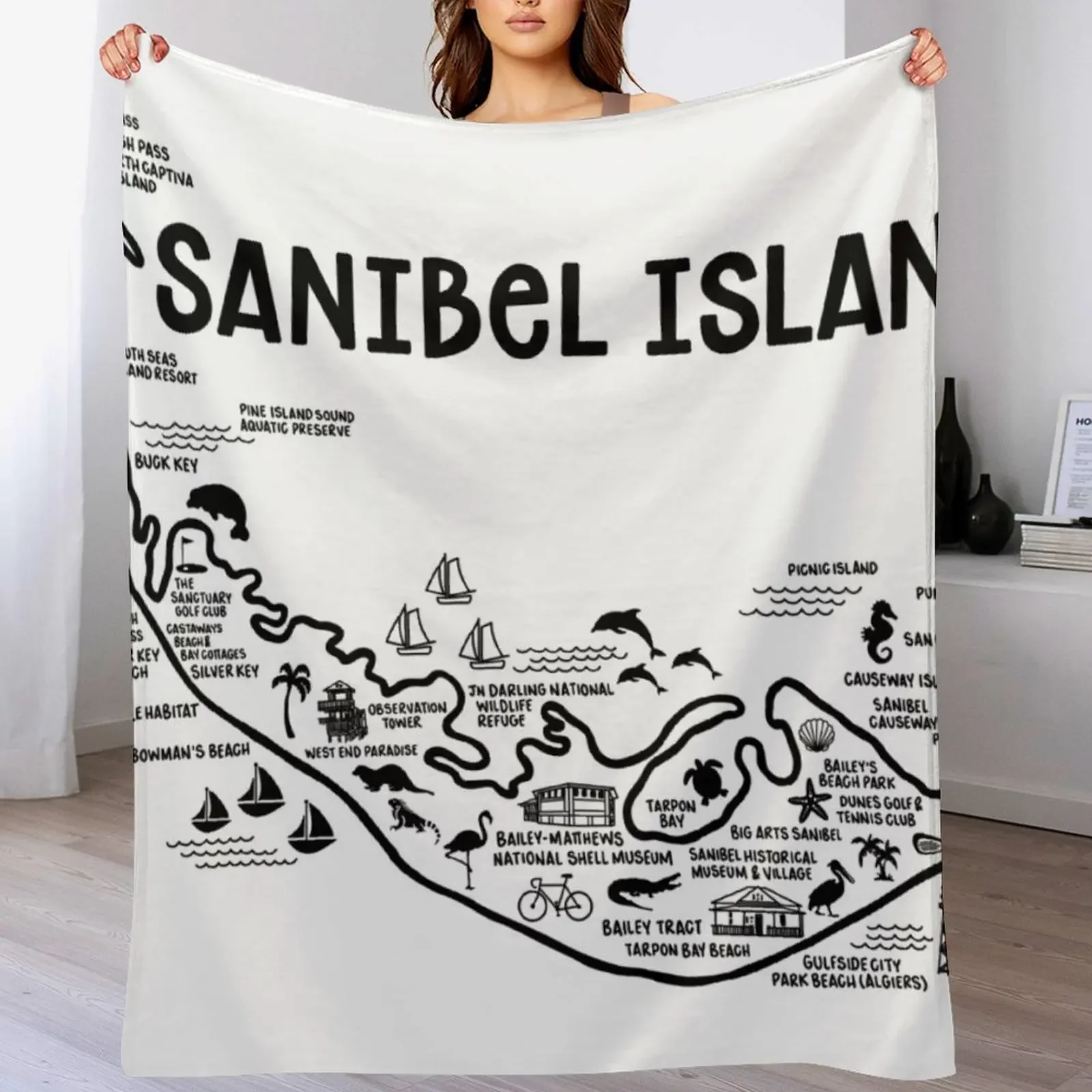 

Sanibel Island Map Throw Blanket Tourist Picnic Sofa halloween Blankets