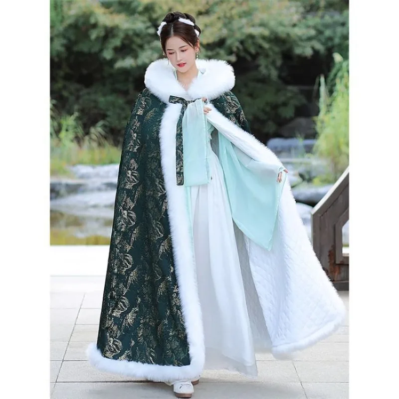 ملابس خارجية عصرية ومريحة للبالغين للخروج، نمط شتوي جديد من رأس هانفو مع شال بياقة من الفرو ومعطف دافئ من القطن