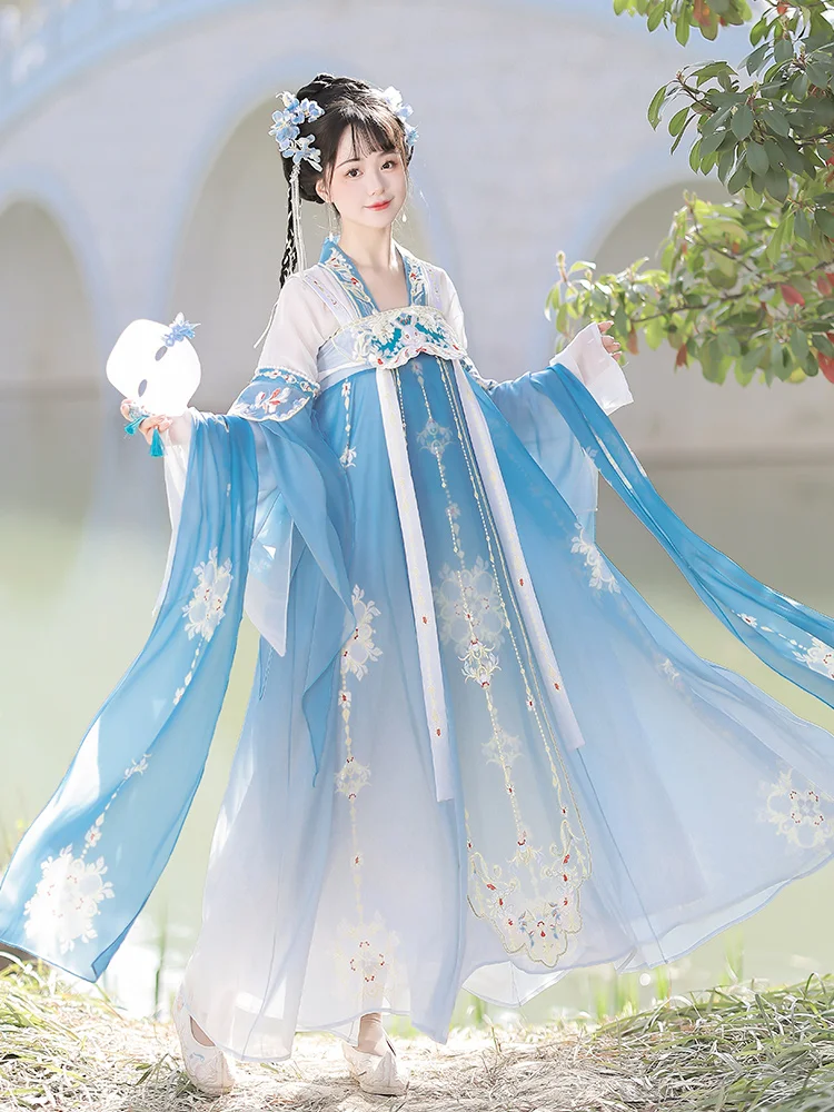 Hanfu Women Chinese Traditional Cosplay Costume Ancient Song Dynasty Hanfu Dress Spring Summer 3pcs Green Sets Plus 3colors