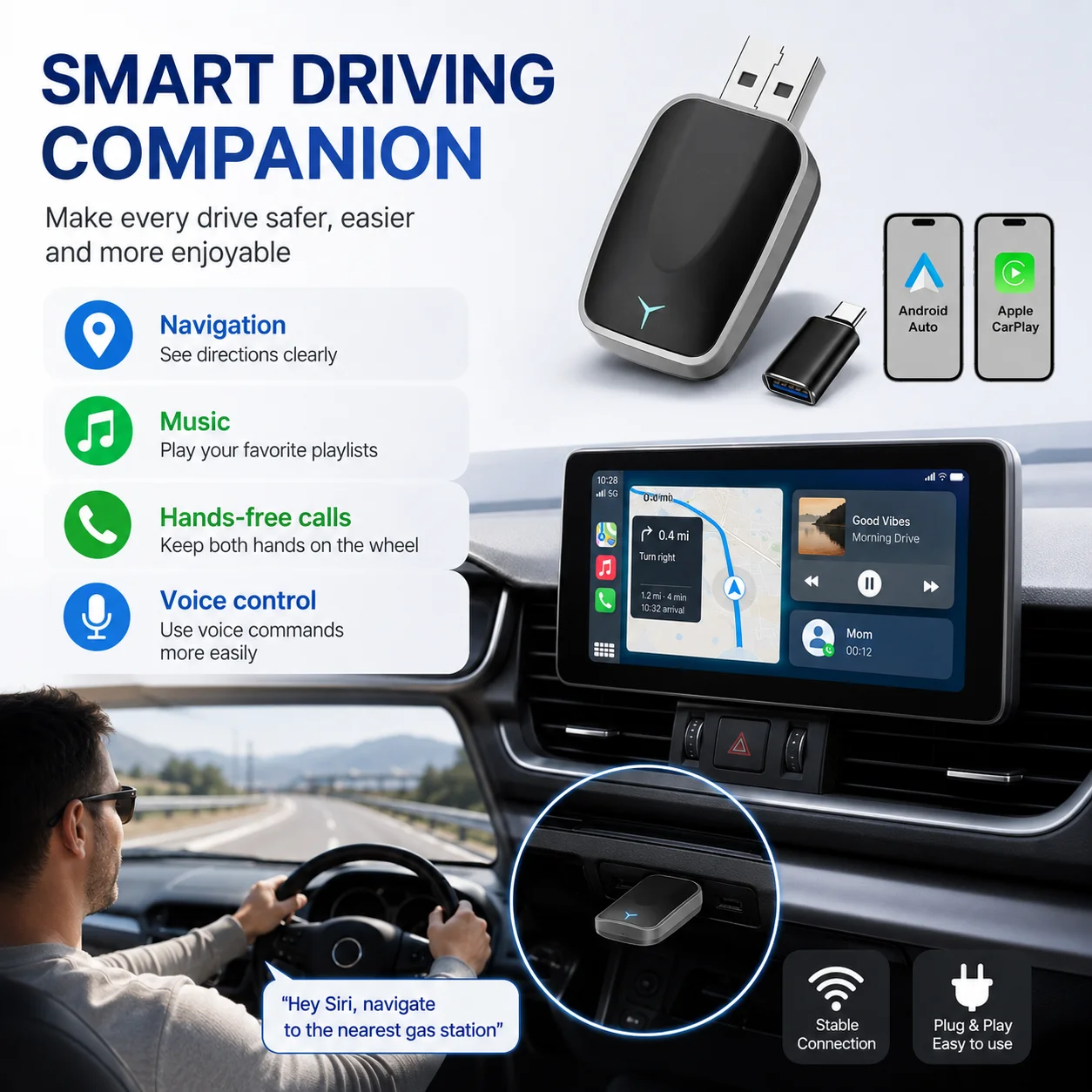 2-in-1 CarPlay & Android Auto Adapter