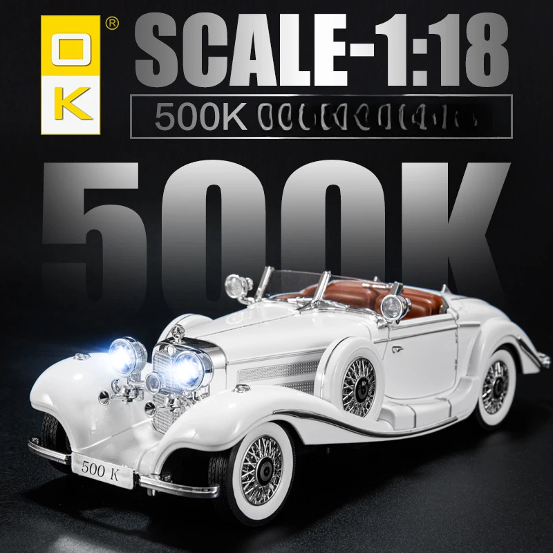 

1:18 1936 Benzs 500K Alloy Classic Car Model Diecast Metal Retro Vehicles Car Model Simulation Sound and Light Children Toy Gift