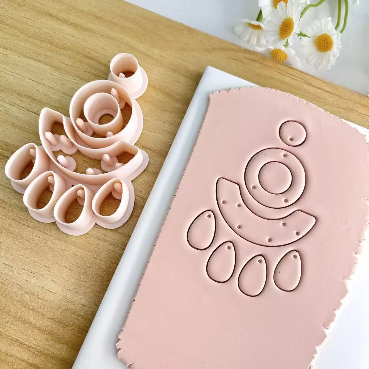 HOT Boho Bohemian Style Polymer Clay Cutter Feather Fan Lotus Geometry Shape Clay Embossed Molds for Earrings Jewellery Making
