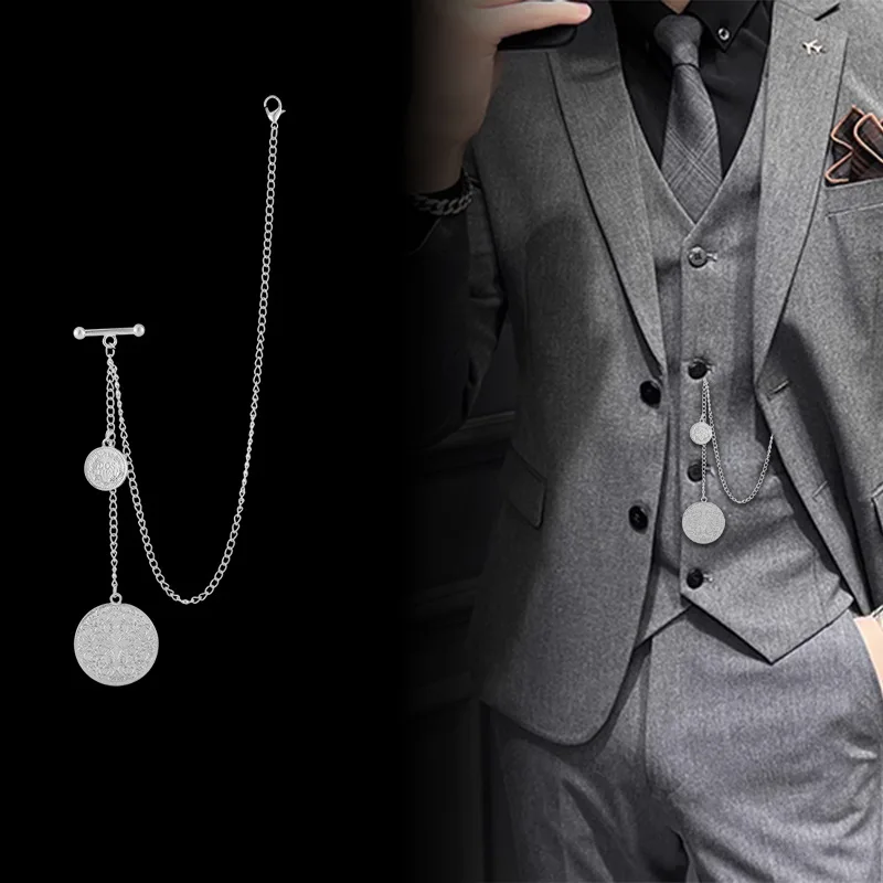 Quasten-Krawatten-Kettennadeln für Herren – gold-/silberfarbene Anzugkragenbroschen – luxuriöse Hochzeits- und Business-Casual-Schmuckzubehör – Detail 1