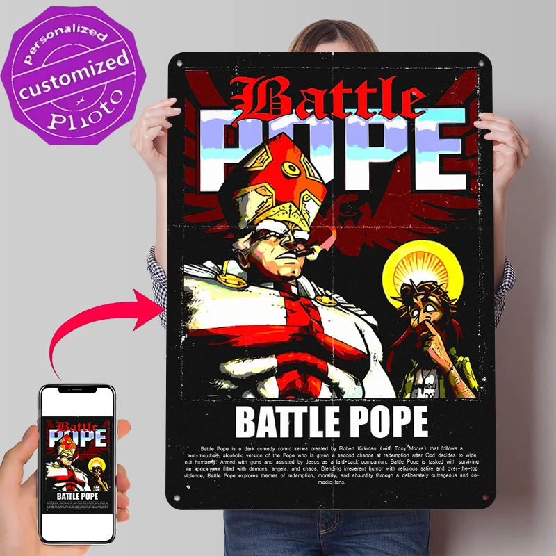 Battle Pope Comic Cover Poster Customized Vintage Metal Signs Wall Art Retro Tin Plaque for Aesthetic Decoration Room Wand Deko