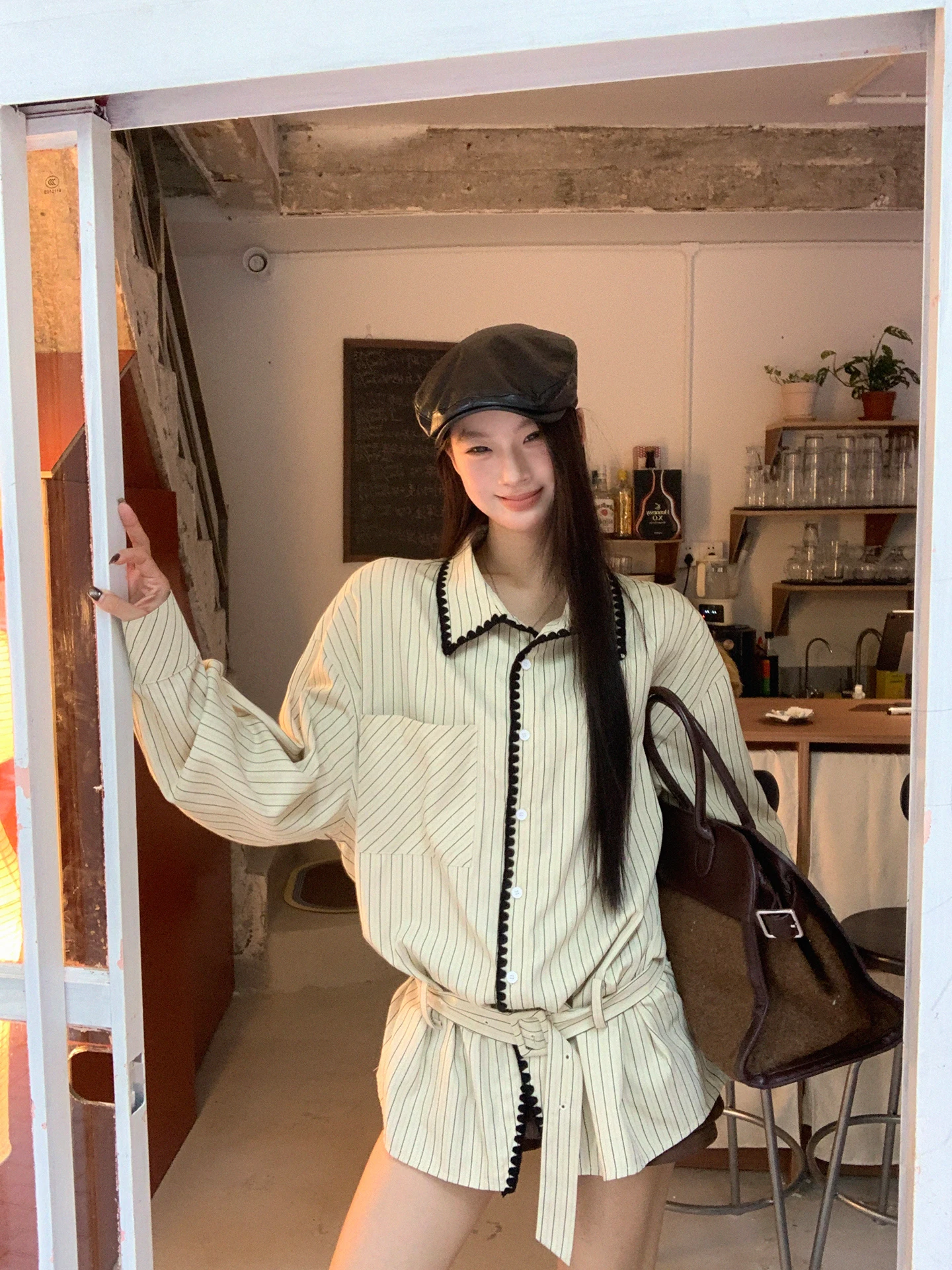 

Spring 2026 Women's Loose Striped irt Long Sve Comfortable Sle Mid-Length Casual irt Polyester Cotton Viscose Blend