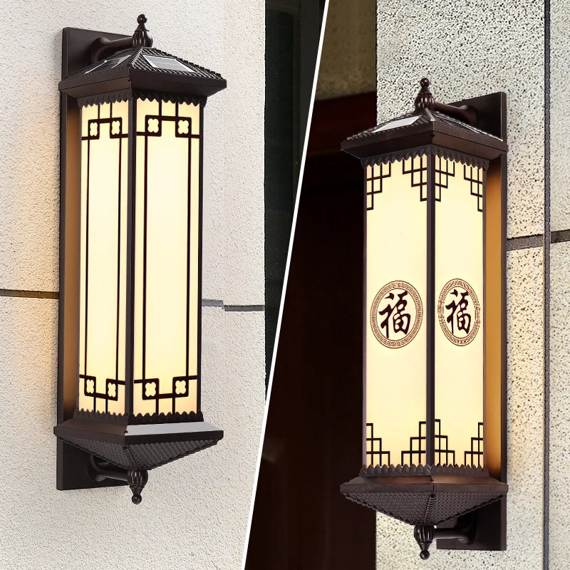 Solar Outdoor Balcony Courtyard Gate Pillar Light Garden Wall Light New Chinese Villa Aisle Terrace Light