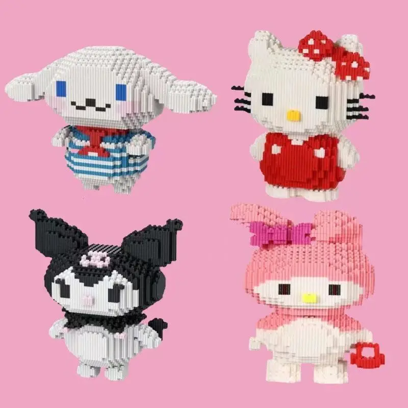 

Sanrio Kawaii Anime Cinnamoroll Kuromi Melody Hello Kitty Small Particle Action Figure Building Blocks Jigsaw Model Toys Puzzle