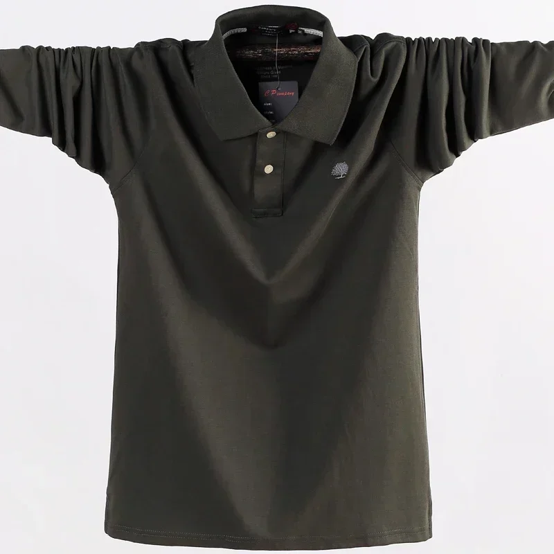Autumn Men Long Sleeve Polo Shirt Men's Business Work Casual Cotton Male Top Tees Turn-down Collar Polo Shirt Plus Size 6XL 7XL