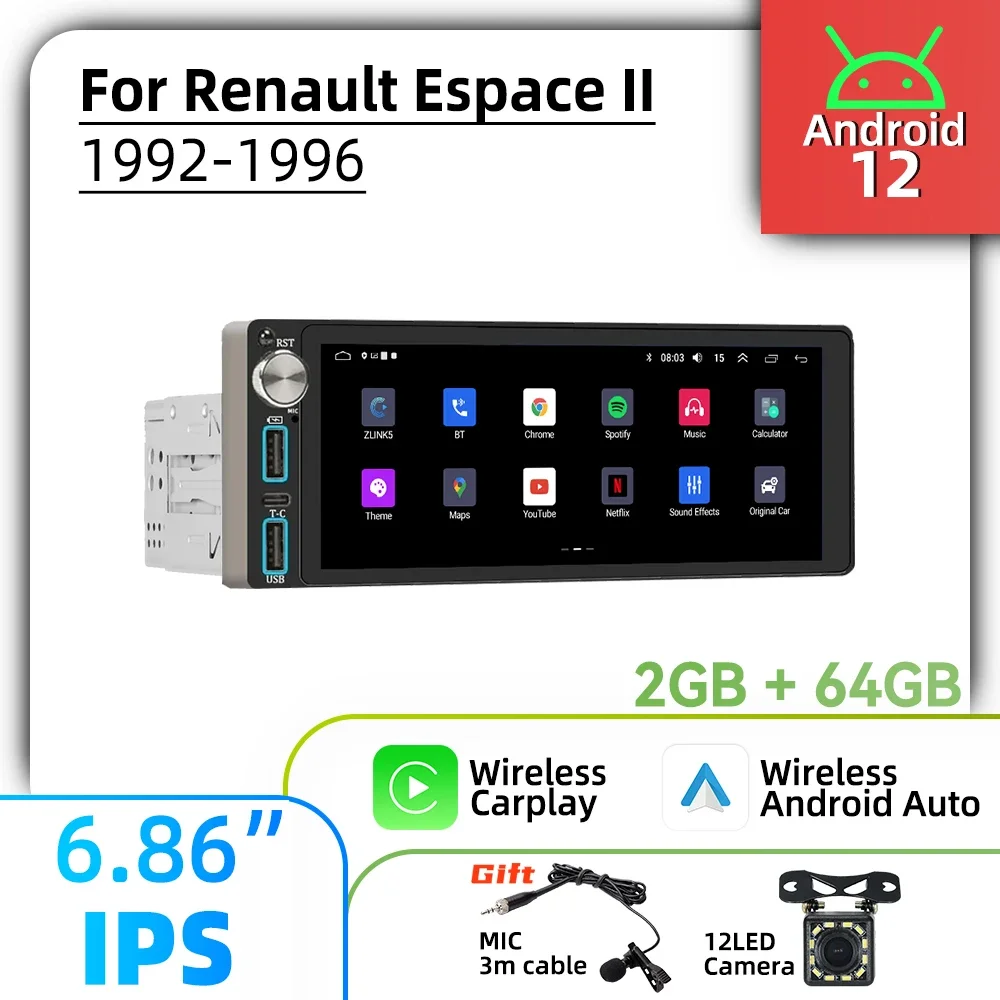 

Carplay 6,86 "экран мультимедиа 1Din Android автомобильный радиоприемник для Renault Espace II 1992-1996 годов авторадио стерео GPS навигация