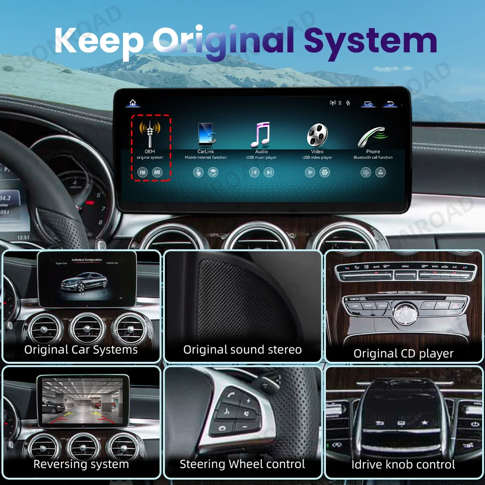 BONROAD 2400*900 12,3 Zoll Touchscreen Ultra-Dünnes Auto-Multimedia-System mit Wireless CarPlay, Android Auto, Radio, GPS für Mercedes Benz C GLC V W204 W205, GPS-Display, Navigation, Stereo, Mirrorring, Airplay, Autolink – Detail 3