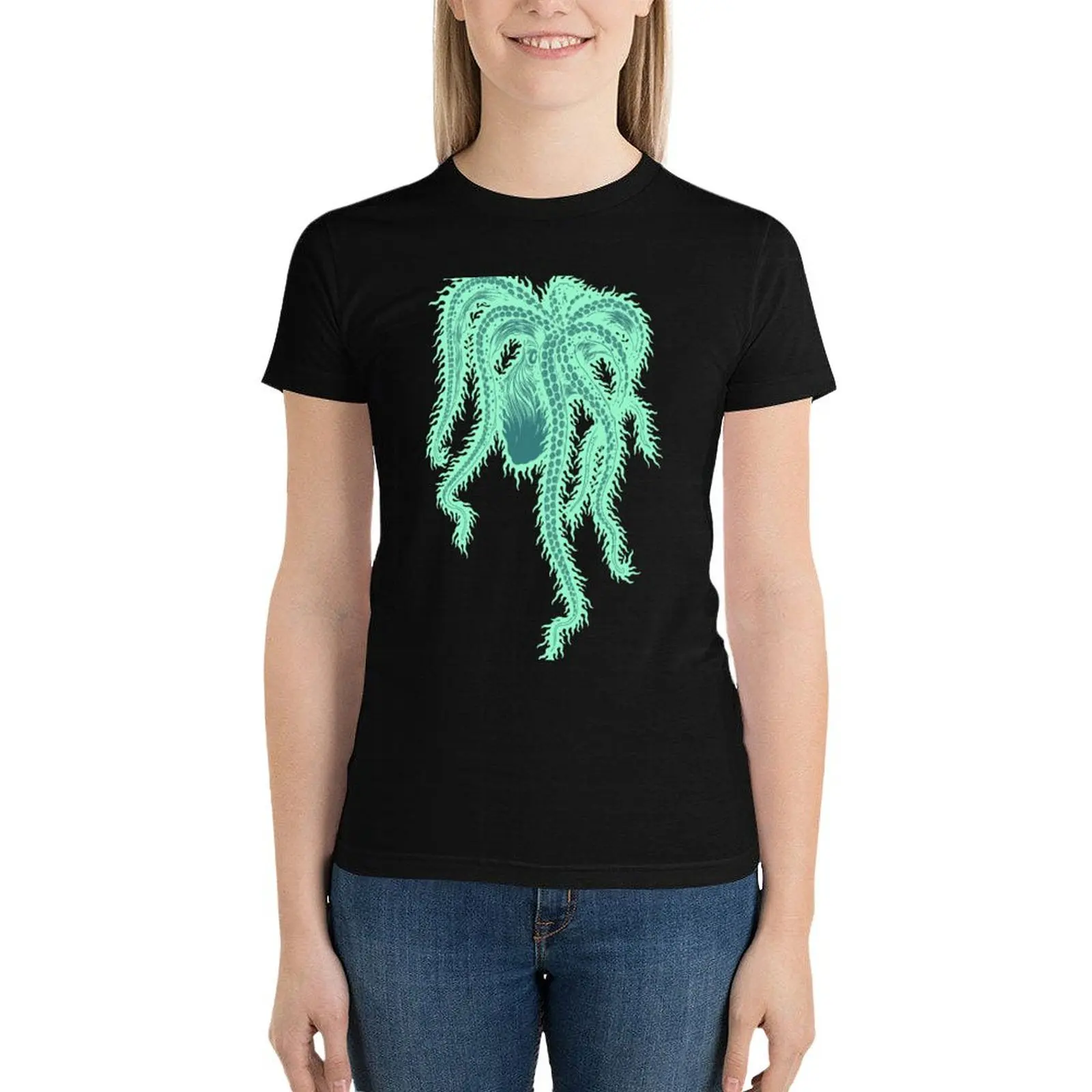 Octopus on Fire (green) T-Shirt hippie clothes Short sleeve tee cute tops tops for Women