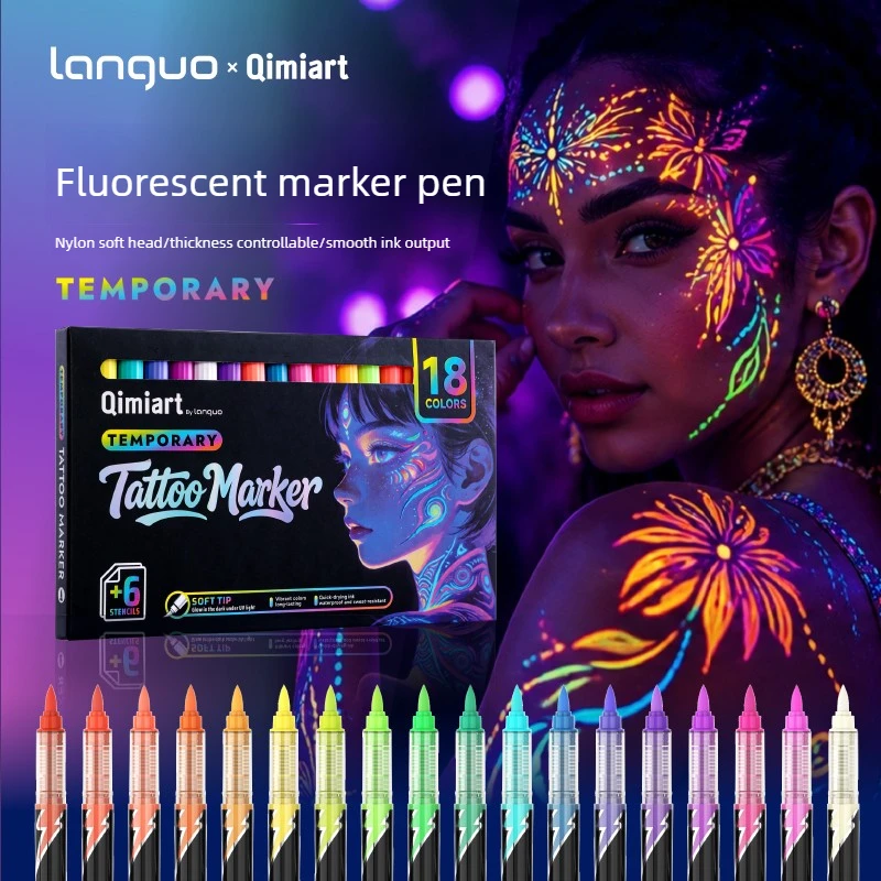 18 Farben UV-Fluoreszierende Marker, Weiche Spitze Kunstmarker für DIY-Zeichnen, Graffiti & Schulbedarf
