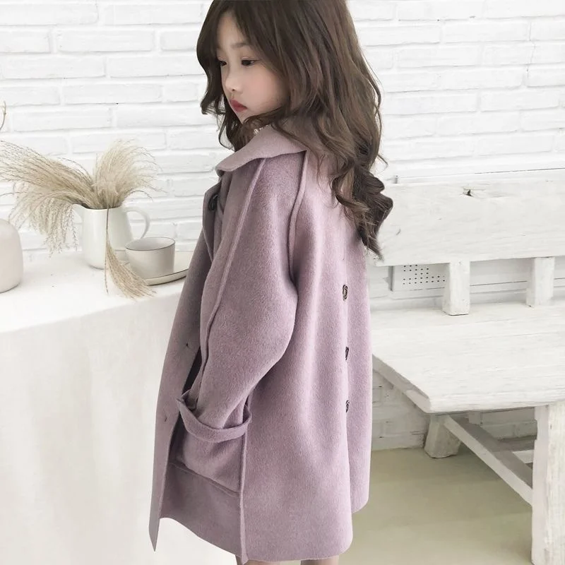 New Autumn Girls Wool Winter Coats Blends Jacket Double-Sided Synthesis Clothes Mid-Length Casual Children\'s Clothing Z387