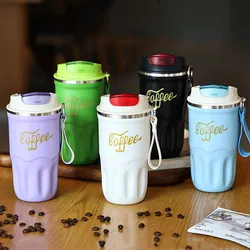 New Fashion 380ml/510ml Stainless Steel 316 Coffee Mug With Rope Portable Car Thermos Mug Vacuum Flask Travel Tumbler