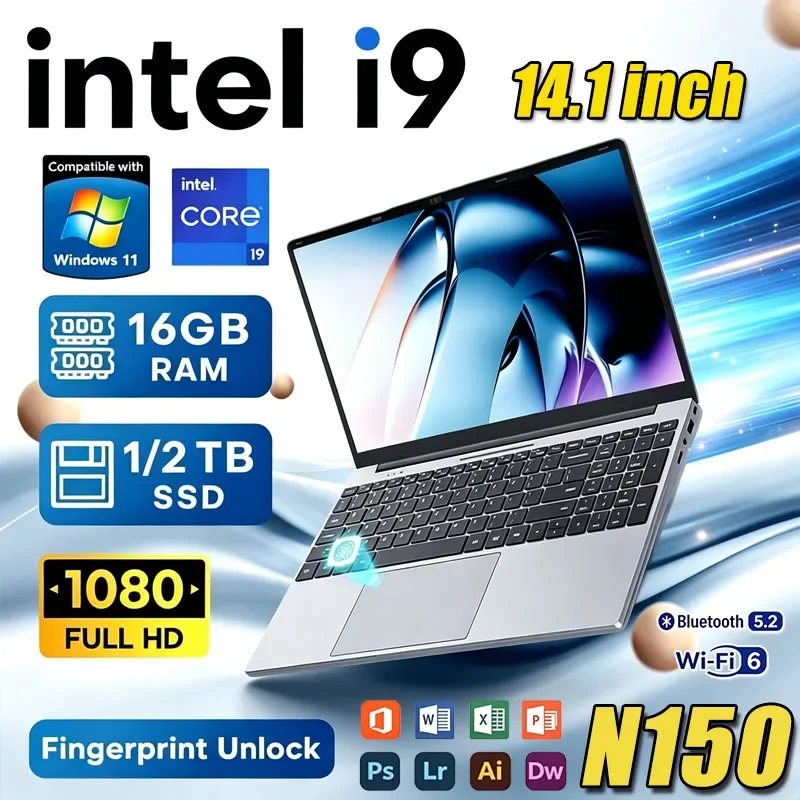 New 14.1' Laptop Intel Core N150 16GB 32GB 2TB Gaming PC Ultra Slim Office Study Computer PC Windows 11 Pro 1920*1080 HD