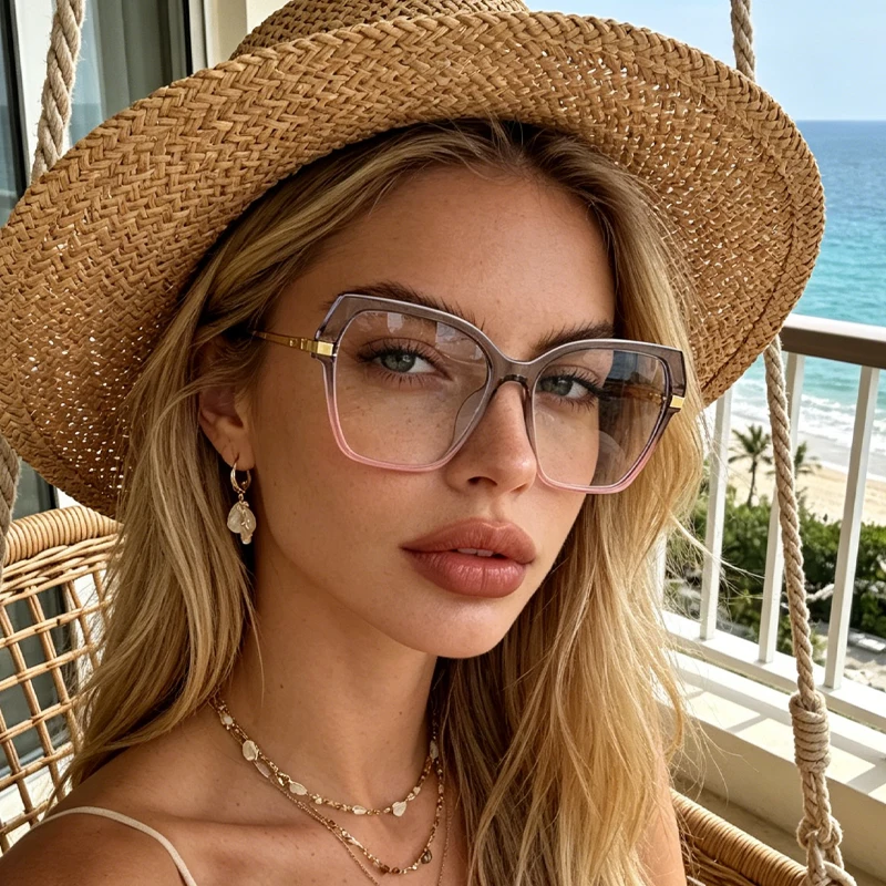 1pc temperament color matching cat's eye large-frame glasses, thin temples, multi-angle design fashion glasses