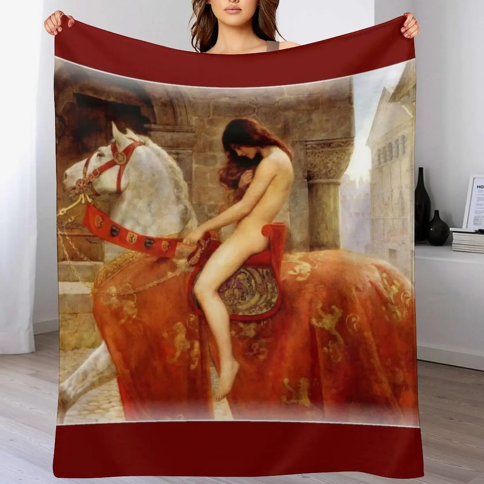 LADY GODIVA : Vintage 1897 Portrait by John Collier Print Throw Blanket Spring Fall Cozy Throw Blanket for Couch