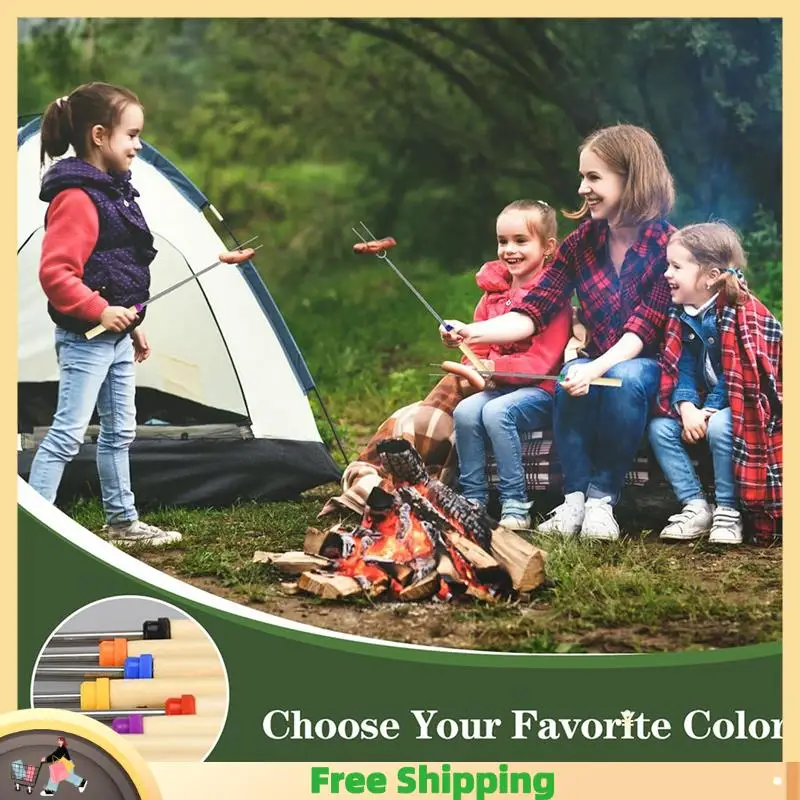 

X08A Marshmallow Roasting Sticks Set Barbecue Fork Roasting Sticks Extendable Premium Food Grade Stainless Steel Barbecue Skewer
