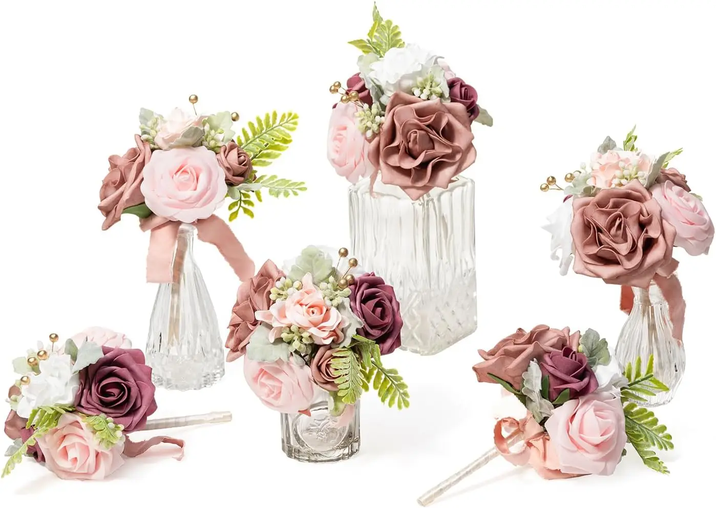 Dusty Rose Wedding Centerpieces Flowers Mini Bridesmaid Bouquets Set of 6 Pink Pre-Made Small Floral Wedding Table Floral Center