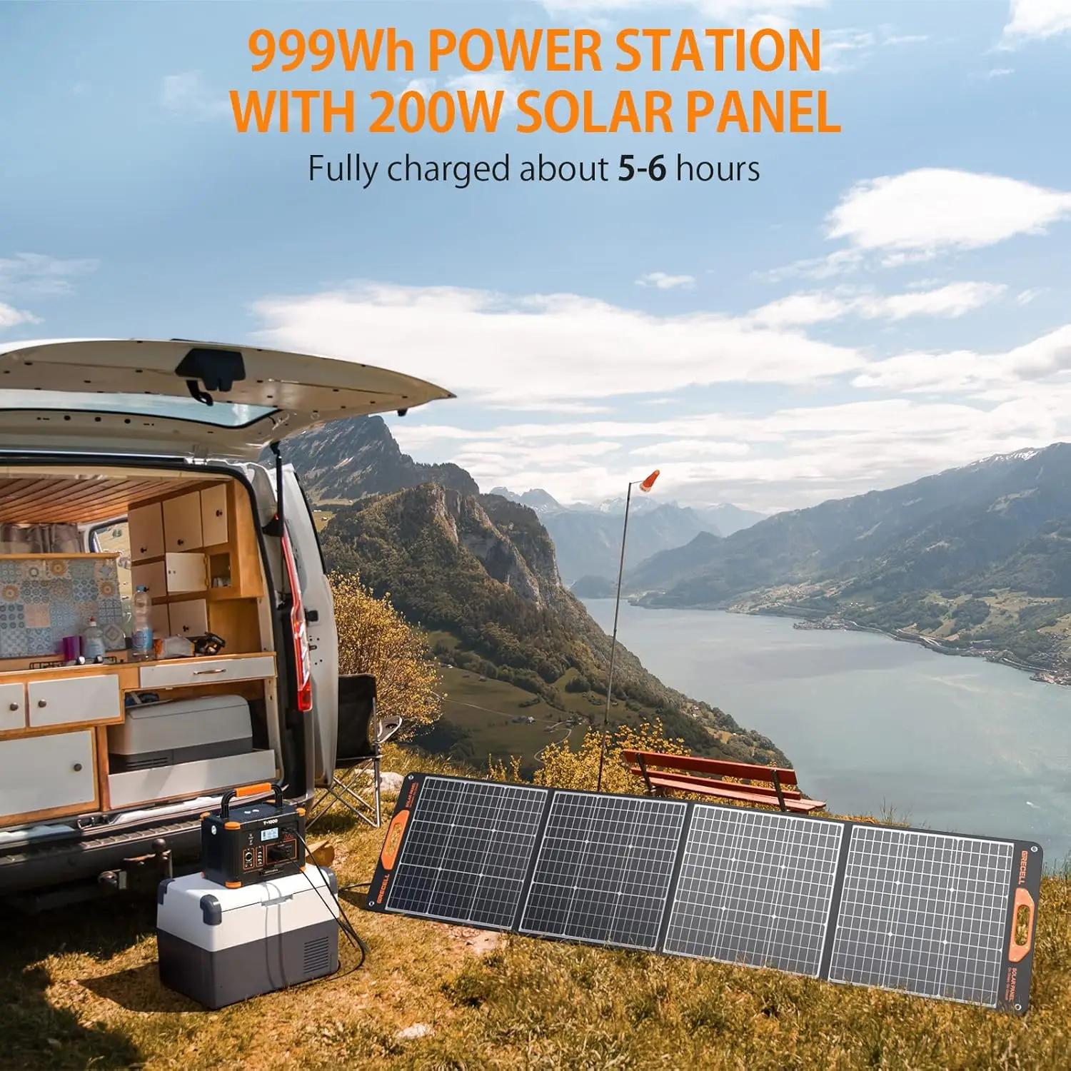 200W portable solar panel, 999Wh portable power Station Solar C PD 60W Outdoor camping RV off-grid home emergency