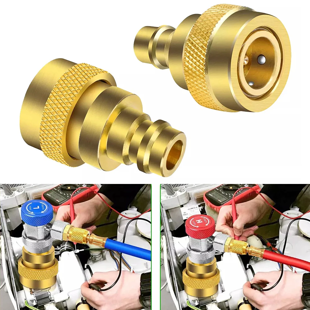 2PCS Brass Conversion Kit  For R134A To R1234YF Adjustable High Low Pressure Connector Adapter Automotive Accessories