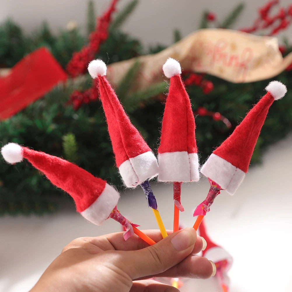 20-60Pc Mini Santa Hat Non-Woven Fabric Lollipops Caps Christmas Wine Bottle Covers Xmas Bottles Holder Table Dinner Decorations