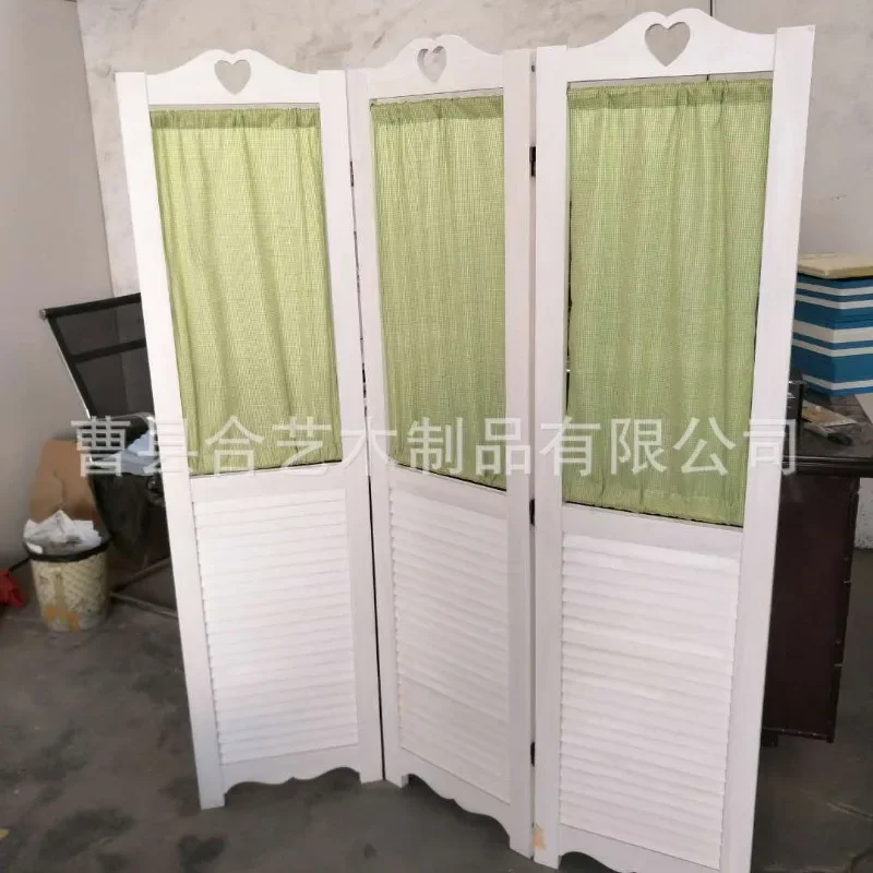 New Korean-style living room, office partition, pastoral washed white wood louver screen, fabric screen, large quantity of excel