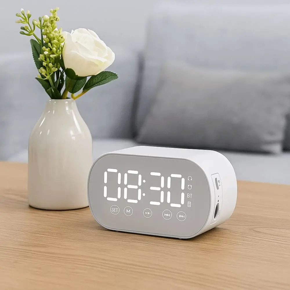 Rechargeable LED Digital Alarm Clock HD Mirror Display Wireless Bluetooth Bluetooth Speaker Portable Sleep Timer Bedside
