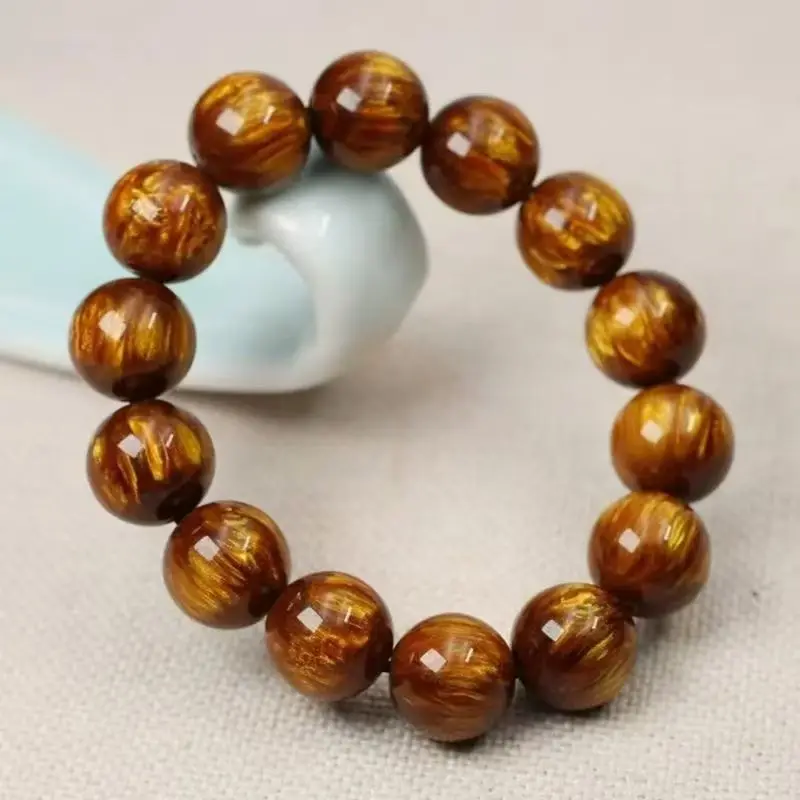New gold-threaded sea cypress beads bracelet men women, a decorative item for blessing and attracting wealth, suitable f