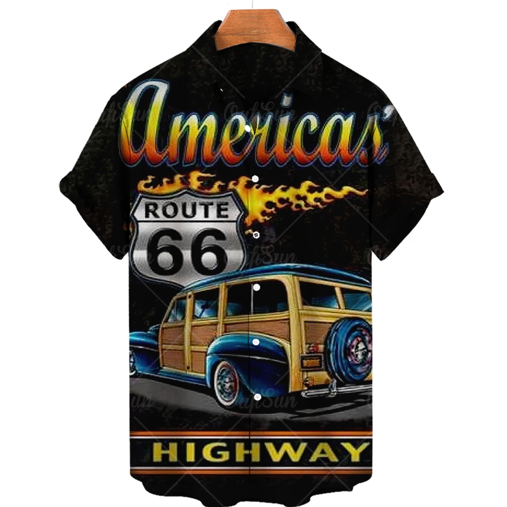 66 Route Biker Men's Shirt 3d Motorcycle Girls Route 66 Shirt For Men American Short Sleeve Oversized Tops Tee Shirt Man Travel