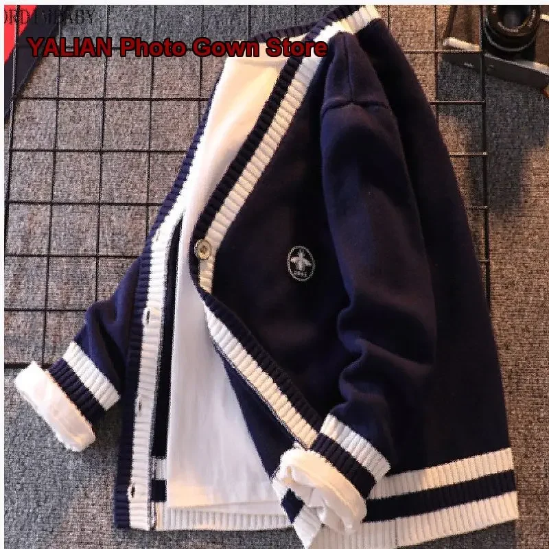 Girls Pure Cotton Knit Spring Autumn Uniform Thin Coat Solid Color Kids Older Kids