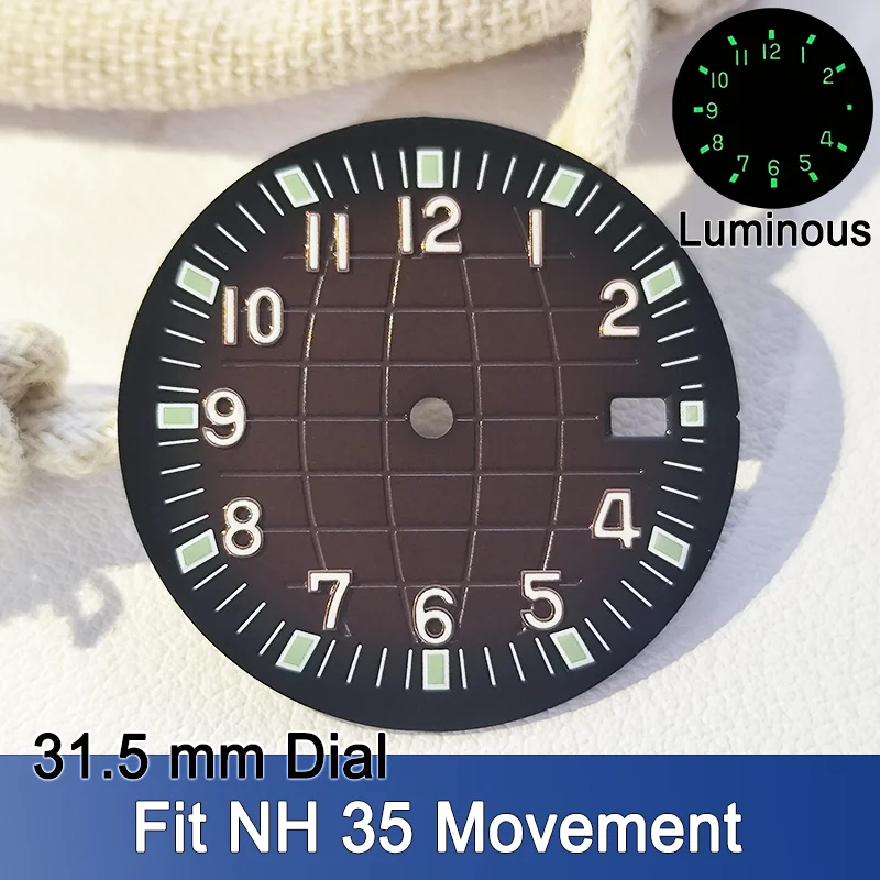 Циферблат 31,5 мм подходит для NH35 Grenad Style, циферблаты для часов, стрелки C3, зеленые светящиеся часы, наручные часы, аксессуары, запасные части