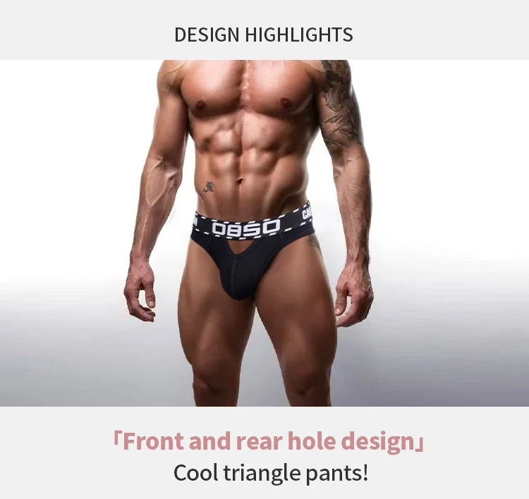Calzoncillos de algodón para hombre, sexy, con diseño hueco, cintura baja, cinturilla con estampado de advertencia, transpirables, con bolsa 3D acanalada, bragas de verano