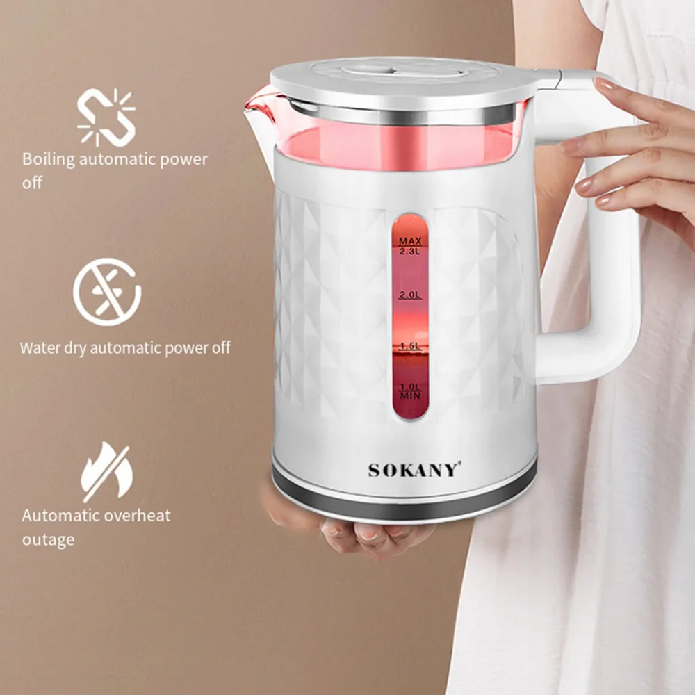 2.3L Home Double Layer Anti-hot 2000W Electric Kettle Thermal Insulation Fast Heating Automatic Power Off Stainless Steel Pot