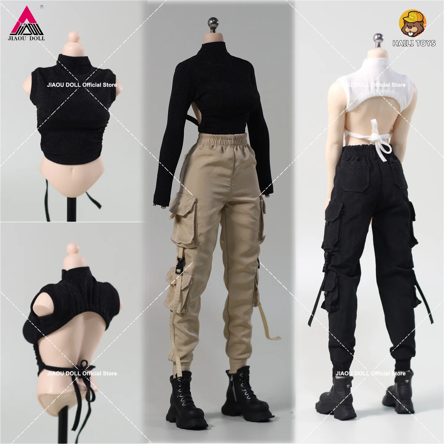 

HAILI TOYS HF013 1/6 Scale Backless T-shirt Work Pants Functional Clothes Model Fit 12'' Female Soldier Action Figure Body Dolls